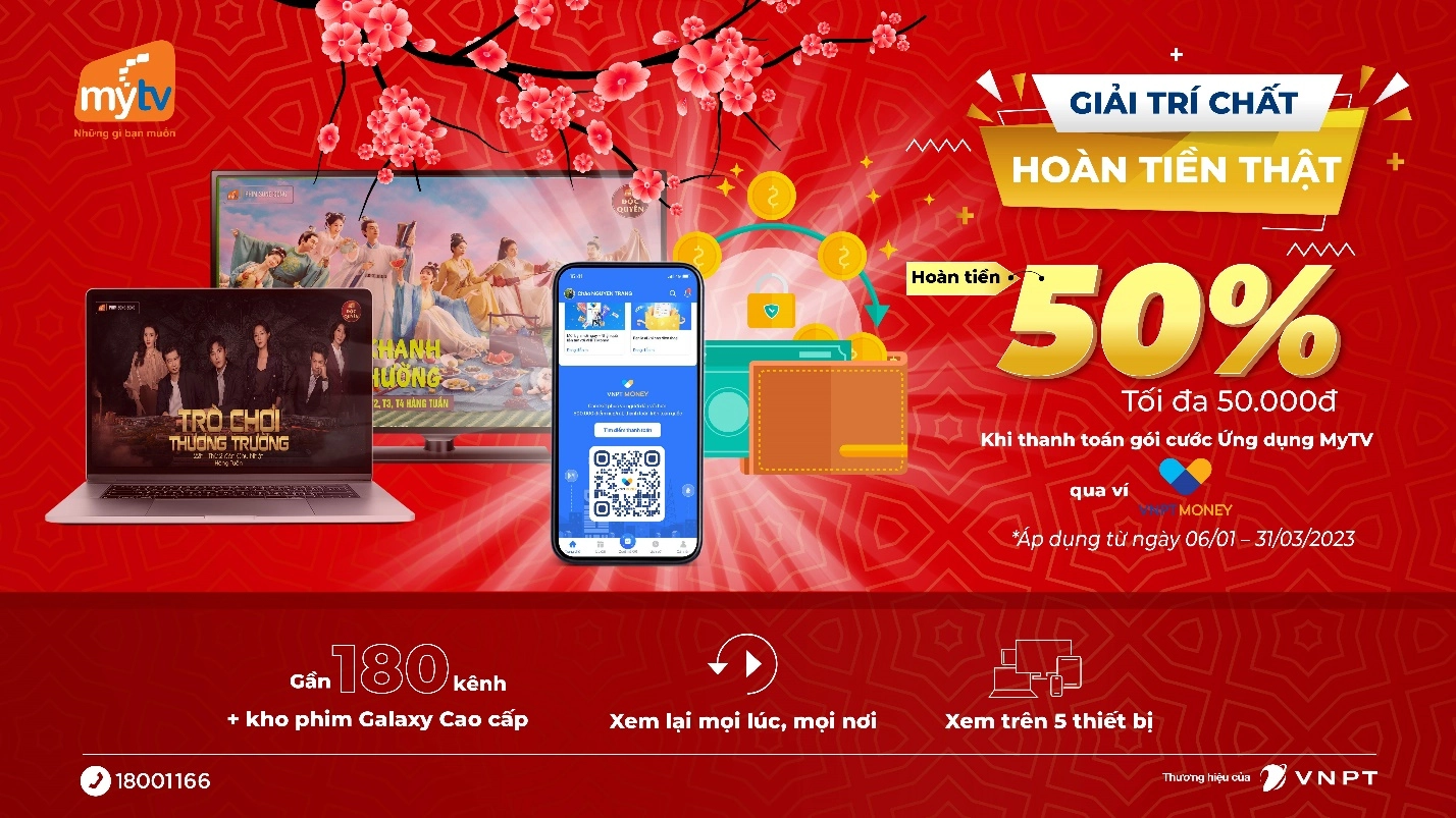 Bộ đôi ứng dụng MyTV và VNPT Money tung khuyến mại “Giải trí chất - Hoàn tiền thật”